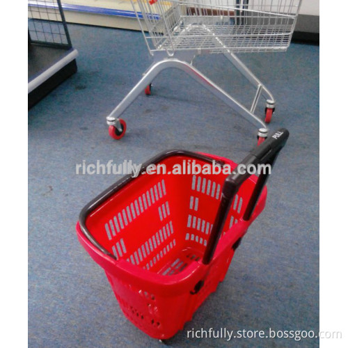 2015 Salable Wholesale 50L Plastic Shopping Basket With Wheels